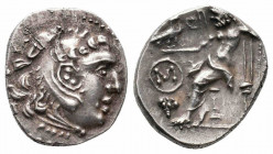 KINGS of MACEDON.Alexander III.336-323 BC.Chios Mint.AR Drachm. Head of Herakles right, wearing lion's skin headdress / AΛΕΞΑΝΔΡΟΥ, Zeus seated left, ...
