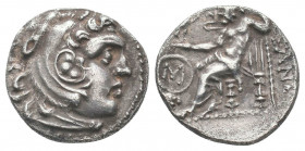 KINGS of MACEDON.Alexander III.336-323 BC.Chios Mint.AR Drachm. Head of Herakles right, wearing lion skin / ΑΛΕΞΑΝΔΡΟΥ, Zeus Aetophoros seated left; i...