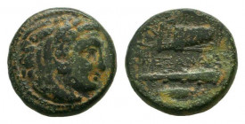 KINGS of MACEDON. Alexander III. 336-323 BC. Uncertain mint in western Asia.AE Bronze.Head of Herakles right, wearing lion's skin headdress / BAΣIΛEΩΣ...