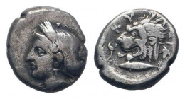 MYSIA.Cyzicus.Circa 390-341BC.AR Drachm.ΣΩTEIPA, head of Kore Soteira left, hair in sphendone covered with a veil, wearing earring and necklace / KY Z...