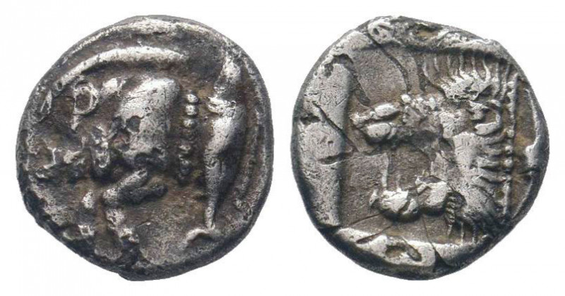 MYSIA.Cyzicus.Circa 525-475 BC. AR Obol. Forepart of running boar left / Head of...