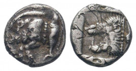 MYSIA.Cyzicus.Circa 525-475 BC. AR Obol. Forepart of running boar left / Head of lion left within incuse square. SNG France 376; SNG Aulock 7334.Fine....