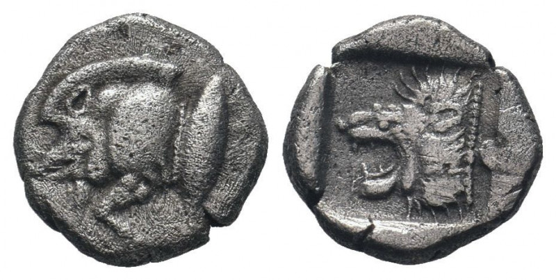 MYSIA.Cyzicus.Circa 525-475 BC. AR Obol. Forepart of running boar left / Head of...