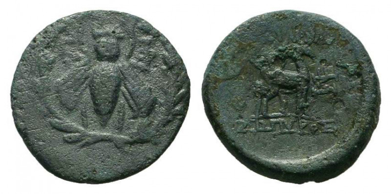 IONIA.Ephesos.Circa 350 BC.AR Bronze.E-Φ bee in laurel wreath / beneath stag sta...