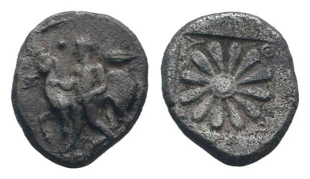 IONIA. Erythrai. Circa 480-450 BC. AR Drachm . Nude male leading horse right, ho...