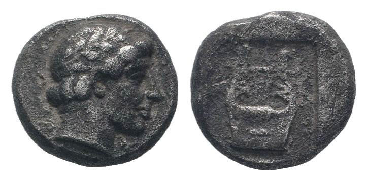 IONIA.Kolophon. 430-400 BC. AR Drachm.Laureate head of Apollo / Lyre in shallow ...