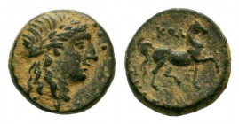 ONIA.Kolophon. Circa 320-294 BC.AE Bronze. Laureate head of Apollo right / Horse walking right.SNG Copenhagen 171-172.Good very fine.

Weight : 1.3 gr...