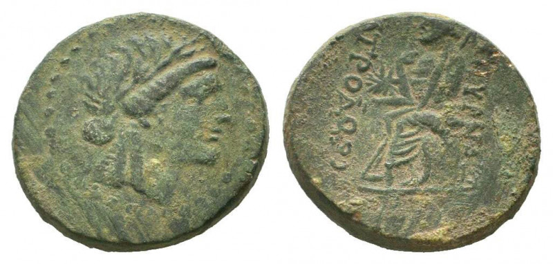 IONIA.Smyrna.75-50 BC.AE Bronze.Laureate head of Apollo to right / ΣMYΡNAIΩN MET...