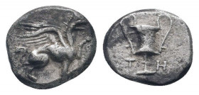 IONIA.Teos.Circa 320-310 BC. AR Hemidrachm.Griffin springing right / T H, kantharos.Very fine.

Weight : 1.7 gr

Diameter : 11 mm