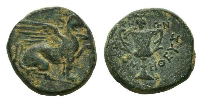 IONIA.Teos.Circa 370-330 BC. AE Bronze. Griffin seated right, left forepaw raise...