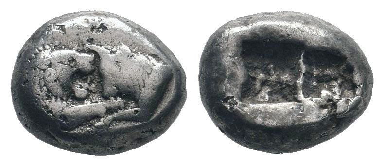 KINGS of LYDIA. Kroisos.Circa 564-550 BC.Sardes mint.AR Third Stater.Confronted ...