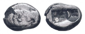 KINGS of LYDIA.Time of Kroisos. Circa 561-546 BC. AR HalfStater. Confronted foreparts of a roaring lion and a bull / Double incuse punch. Rosen 663-66...