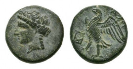 CARIA.Halikarnassos. Mid 4th-3rd Centuries BC.Laureate head of Apollo left / AΛI in upper right field. eagle standing left; lyre to left.SNG Copenhage...