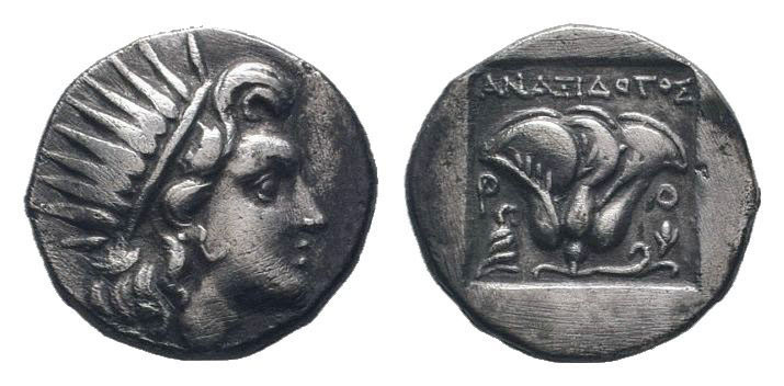 ISLANDS of CARIA.Rhodos.Circa 190-170 BC. AR Drachm. Radiate head of Helios to r...