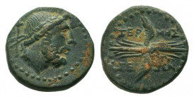 LYCIA.Termessus Minor.Circa 100-0 BC.Laureate head of Zeus right, scepter with taenia behind, within dotted circle / ΤΕΡ ΜΗΣ ΣΕ ΩΝ, winged thunderbolt...