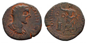 BITHYNIA.Apameia.Gallienus.253-268 AD.AE Bronze.IMP CAES P LIC GALLIENVS AVG,Radiate and cuirassed bust right / COL IV CONC AVG APAM D D, Sarapis in C...