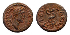 BITHYNIA.Prusa ad Olympum.Commodus. 177 - 192 AD.AE Bronze.Λ ΑΙ ΑVΡΗΛΙ ΚΟΜΜΟΔΟϹ, laureate head of Commodus, right / ΠΡΟVⳞΑΕΩΝ, serpent-staff.Rec 35- 3...