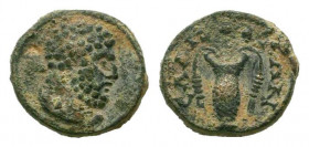 AEOLIS.Elaea.Pseudo-autonomous.Bust of Heracles wearing lion skin around neck, right / 	ƐΛΑΙΤΩΝ, kalathos containing three poppies and two ears of cor...