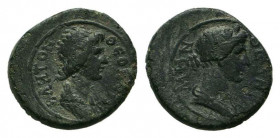 MYSIA.Pergamon.Circa 27-138 AD.AE Bronze. ΘEON CYNKΛHTON; draped bust of the Senate right / ΘEAN ΡΩMHN; draped bust of Roma right. RPC online 2373.Goo...