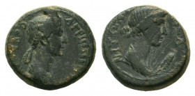 PHRYGIA. Aezanis. Agrippina II.50-59 AD. AE Bronze.ΑΓΡΙΠΠΙΝΑΝ CЄΒΑCΤΗΝ, Draped bust of Agrippina right / ΑΙΖΑΝΙΤΩΝ, Draped bust of Persephone right; g...