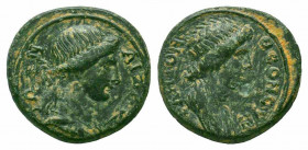PHRYGIA.Aezanis.Psuedo autonomous.Time of Claudius.41-54 AD.AE Bronze.AIZANITΩN, draped bust of Artemis right, with arrow over shoulder / ΘЄΩN CVNKΛHT...