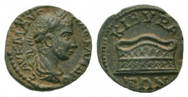 PHRYGIA.Cibyra.Elagabalus. 218-222 AD.AE Bronze.ΑΥ Κ Μ ΑΥΡ ΑΝΤΩΝƐΙΝΟϹ, laureate, draped and cuirassed bust of Elagabalus, right / 	ΚΙΒΥΡΑΤΩΝ, wicker b...