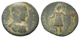 PHRYGIA. Cibyra. Gordian III.238-244 AD. AE Bronze.AV KAI M AN ΓOPΔIANOC, laureate, draped and cuirassed bust right / ΚΙΒVΡΑΤΩΝ, Mên standing left, ho...