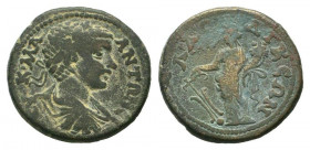 PHRYGIA.Laodicea. Caracalla.198-217 AD.AE Bronze.AV K M A ANTΩNЄI, laureate, draped and cuirassed bust right / ΛΑΟΔΙΚЄΩΝ, Tyche standing left, holding...