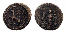 PHRYGIA.Laodicea.Pseudo-autonomous. Time of Tiberius.14-37 AD.AE Bronze.Wolf seated left with double axe within wreath / ΠYΘ ΛAOΔIKEΩN, Aphrodite stan...