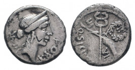 Q. SICINIUS.49 BC. Rome mint.AR Denarius. BC. Diademed head of Fortuna right, P R behind, FORT before / Palm branch and caduceus crossed, laurel wreat...