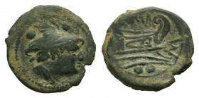 ANONYMOUS. 208 BC.Etruria mint.AE Semuncia.Draped bust of Mercury right, wearing winged petasus / Prow of galley right; ROMA above, staff running thro...
