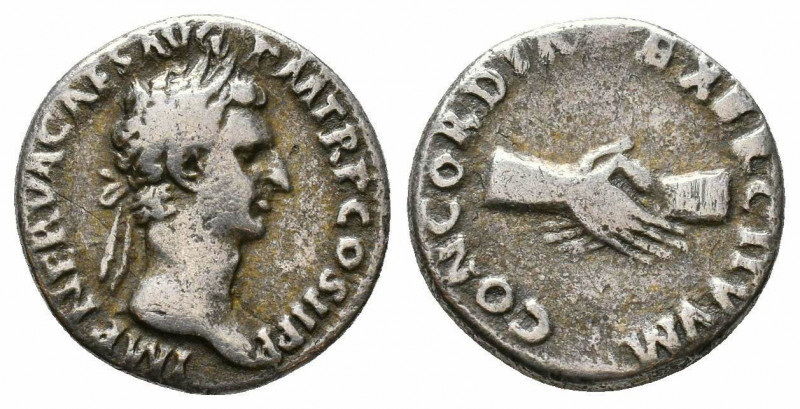 NERVA.96-98 AD.Rome Mint.AR Denarius.IMP NERVA CAES AVG P M TR P COS III P P, he...