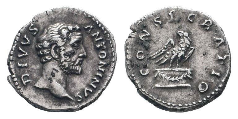 DIVUS ANTONINUS PIUS.138-161 AD.Rome mint.AR Denarius.DIVVS ANTONINVS, Head of A...