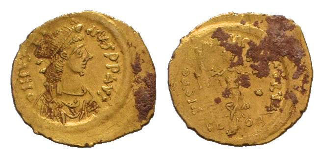 JIUSTINIANUS I.527-565 AD.Constantinopolis mint.AV Tremissis. D N IVSTINIANVS P ...