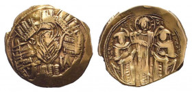 ANDRONICUS II with MICHAEL IX.1282-1328 AD.Constantinople mint.AV Hyperpyron.MP - ΘV, Bust of the Virgin orans within city walls with four towers / IC...