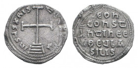 LEO IV and CONSTANTINE VI .776-780 AD. Constantinople mint.AR Miliaresion. IhSUS XRISTUS NICA, cross potent on three steps / LEONS CONST ANTINE CΘЄЧbA...