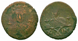 CONSTANTINE VI and IRENE.780-797 AD.Constantinople Mint.AE Follis.Crowned bust of Irene, wearing loros, holding cross on globe and cross-headed sceptr...
