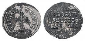 MICHAEL I with THEOPHYLACTUS.811-813 AD. Constantinople mint. AR Miliaresion. Cross potent set on three steps / +MIXA HL S ӨЄOFV LACτ·Є ЄC Ө' ЬASILIS ...