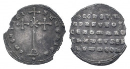 CONSTANTINE VII and ROMANUS I.945-959 AD.Constantinople mint.AR Miliaresion.IhSVS XRISTVS NICA, cross crosslet on three steps, X at centre, small glob...