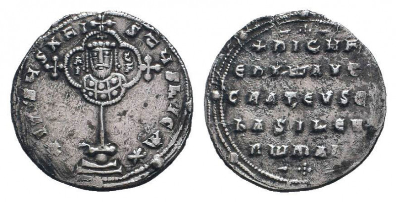 NICEPHORUS II.963-969 AD.Constantinople mint.AR miliaresion. +IhSUS XPISTUS NICA...