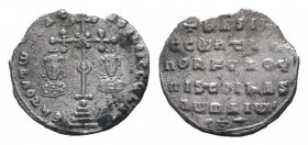BASIL l II with CONSTANTINE VIII. 976-1025 AD.Constantinople mint. AR Miliaresion . Cross crosslet set on pellet on four steps; X at center, • above c...