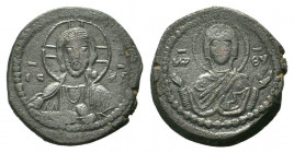 ROMANUS IV.1068-1071 AD.Class G Anonymous.Constantinople mint.AE Follis. Bust of Christ facing with nimbate cross, pallium and colobium, and raising r...