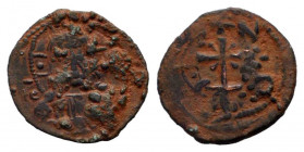 NICEPHORUS BASILACIUS.1078 AD.Thessalonica mint.AE Follis.IC - XC, Facing bust of Christ Pantokrator / Patriarchal cross set upon base.Sear 1903A var....