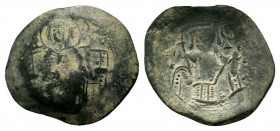 LATIN RULERS OF CONSTANTINOPLE. 1204-1264 AD.Constantinople mint.AE Trachy.Christ enthroned facing, holding book of gospels and raising hand in benedi...