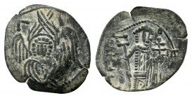 MICHAEL VIII.1261-1282 AD.Constantinople mint.AE Trachy.Γ Γ to left and right of multi winged seraph / Michael, half length figure facing, holding lab...
