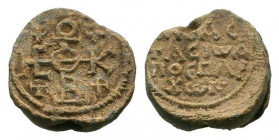 BYZANTINE LEAD SEAL.Circa 7 th-12th Century AD.PB Seal.Cruciform monogram / Legend in four lines.Fine.

Weight : 11.3 gr

Diameter : 22 mm