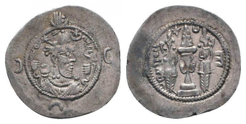 SASANIAN KINGS.VahrāmVI.590-591. AR Drachm.Bust right, wearing mural crown with ...