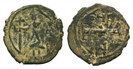CRUSADERS. Edessa.Baldwin II.1100-1118 AD.AE Follis.The Count standing, facing, holding long cross / ΒΑΔΝ, around small cross.Metcalf 113-114.Very fin...