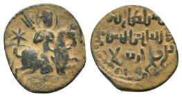 SELJUQ of RUM. Sulayman II . 1196-1204 AD.AE Fals. Nimbate horseman carrying mace riding right on galloping horse, star in field / Arabic Legend.Mitch...