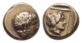 LESBOS.Mytilene. Circa 337-326 BC. EL Hekte.Laureate head of Apollo right, small coiled serpent behind / Head of Artemis right, hair up, within linear...